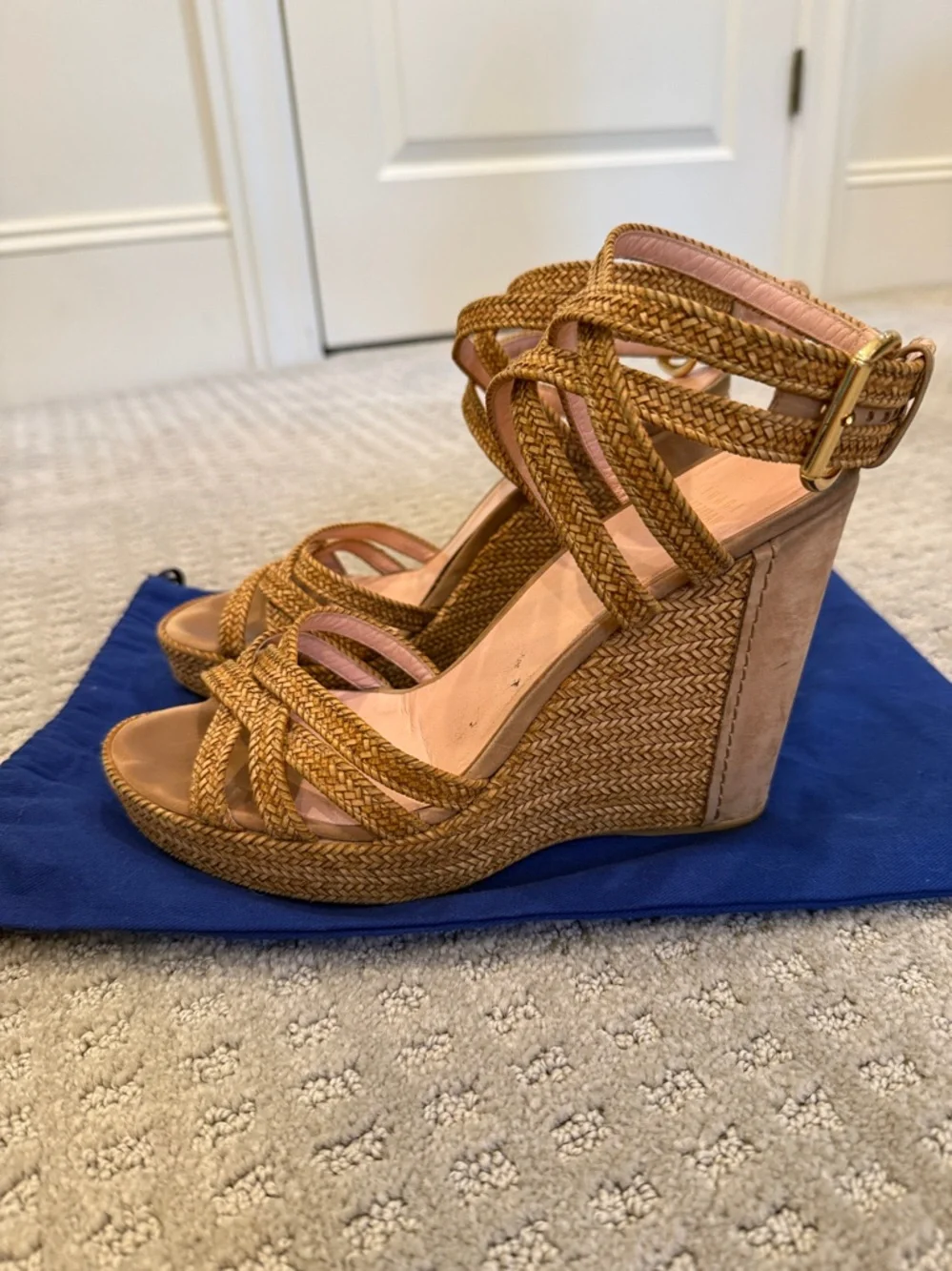 Stuart Weitzman Braided Wedge Platform Sandals in Tan Size 10 - Picture 3 of 10